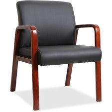 Lorell Black Leather Wood Frame Guest Chair