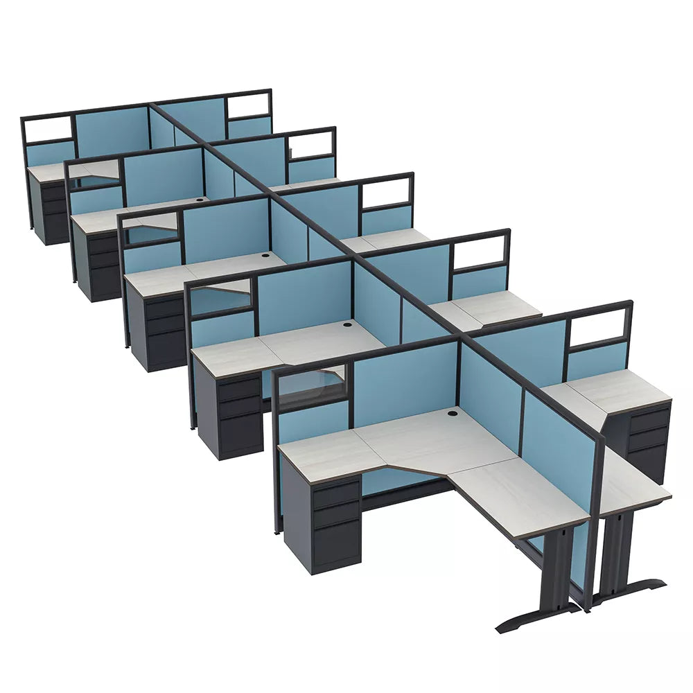 10-Person Divider Cubicle Call Center with L-Shaped Desks | Emerald Cubicle Collection | 5x6x52