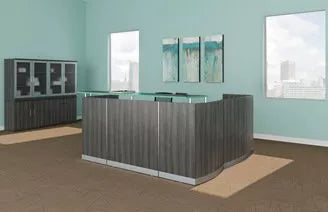 Medina L-Shaped Reception Station with BBF and FF Pedestals - 3 Laminates Available